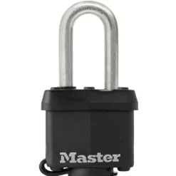 1-9/16in (40mm) Wide Covered Stainless Steel Pin Tumbler Padlock with 1-1/2in (38mm) Shackle; Black