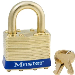 1-3/4in (44mm) Wide Laminated Brass Pin Tumbler Padlock, Brass Shackle