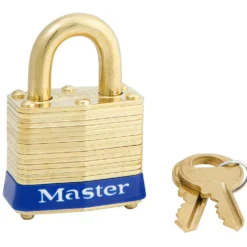 1-9/16in (40mm) Wide Laminated Brass Pin Tumbler Padlock, Brass Shackle
