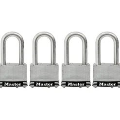 1-3/4in (44mm) Wide Laminated Stainless Steel Pin Tumbler Padlock with 1-1/2in (38mm) Shackle; 4-pack