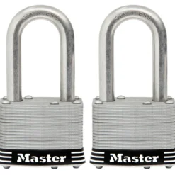1-3/4in (44mm) Wide Laminated Stainless Steel Pin Tumbler Padlock with 1-1/2in (38mm) Shackle; 2-pack
