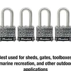 1-9/16in (40mm) Wide Laminated Stainless Steel Pin Tumbler Padlock with 1-1/2in (38mm) Shackle; 4-Pack