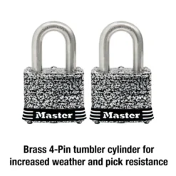 1-9/16in (40mm) Wide Laminated Stainless Steel Pin Tumbler Padlock; 2-Pack