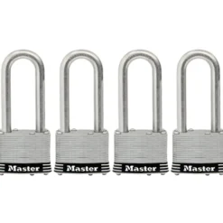 2in (51mm) Wide Laminated Stainless Steel Pin Tumbler Padlock with 2-1/2in (64mm) Shackle; 4-Pack