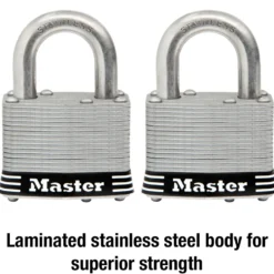 2in (51mm) Wide Laminated Stainless Steel Pin Tumbler Padlock; 2-Pack