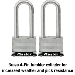 2in (51mm) Wide Laminated Stainless Steel Pin Tumbler Padlock with 2-1/2in (64mm) Shackle; 2-Pack