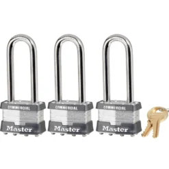 1-3/4in (44mm) Wide Laminated Steel Pin Tumbler Padlock with 2-1/2in (64mm) Shackle, 3-Pack Keyed Alike