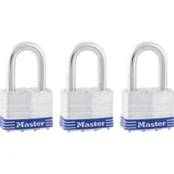 2in (51mm) Wide Laminated Steel Pin Tumbler Padlock with 1-1/2in (38mm) Shackle; 3-Pack