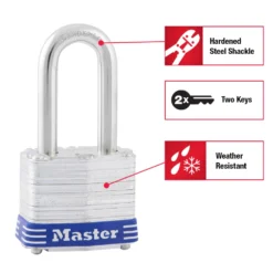 1-9/16in (40mm) Wide Laminated Steel Pin Tumbler Padlock with 1-1/2 (38mm) Shackle