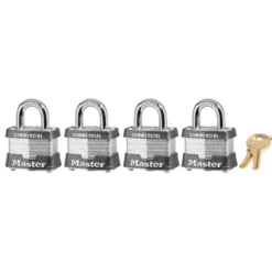1-9/16in (40mm) Wide Laminated Steel Pin Tumbler Padlock, 4-Pack Keyed Alike