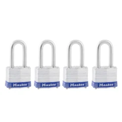 1-9/16in (40mm) Wide Laminated Steel Pin Tumbler Padlock with 1-1/2 (38mm) Shackle; 4-Pack