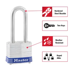 1-9/16in (40mm) Wide Laminated Steel Pin Tumbler Padlock with 1-1/2 (38mm) Shackle; 4-Pack