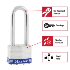 1-3/4in (44mm) Wide Laminated Steel Pin Tumbler Padlock with 2-1/2in (64mm) Shackle; 3-Pack
