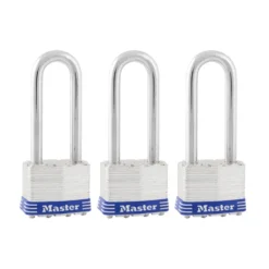 1-3/4in (44mm) Wide Laminated Steel Pin Tumbler Padlock with 2-1/2in (64mm) Shackle; 3-Pack