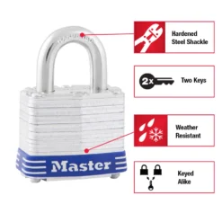 2in (51mm) Wide Laminated Steel Pin Tumbler Padlock; 2-Pack