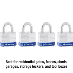 1-9/16in (40mm) Wide Laminated Steel Pin Tumbler Padlock; 4-Pack