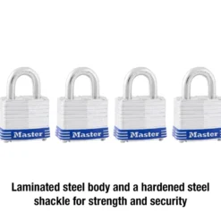 1-9/16in (40mm) Wide Laminated Steel Pin Tumbler Padlock; 4-Pack