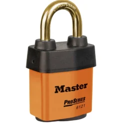 2-1/8in (54mm) Wide ProSeries® Weather Tough® Laminated Steel Rekeyable Pin Tumbler Padlock, Brass Shackle, Keyed Alike, Orange