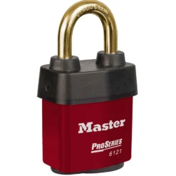 2-1/8in (54mm) Wide ProSeries® Weather Tough® Laminated Steel Rekeyable Pin Tumbler Padlock, Brass Shackle, Keyed Alike, Red