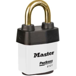 2-1/8in (54mm) Wide ProSeries® Weather Tough® Laminated Steel Rekeyable Pin Tumbler Padlock, Brass Shackle, Keyed Alike, White
