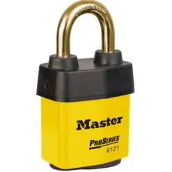 2-1/8in (54mm) Wide ProSeries® Weather Tough® Laminated Steel Rekeyable Pin Tumbler Padlock, Brass Shackle, Keyed Alike, Yellow