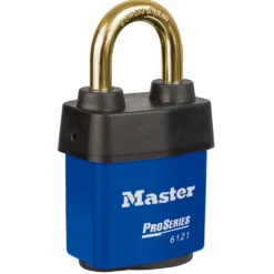 2-1/8in (54mm) Wide ProSeries® Weather Tough® Laminated Steel Rekeyable Pin Tumbler Padlock, Brass Shackle, Keyed Alike, Blue