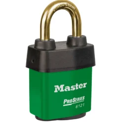 2-1/8in (54mm) Wide ProSeries® Weather Tough® Laminated Steel Rekeyable Pin Tumbler Padlock, Brass Shackle, Keyed Alike, Green