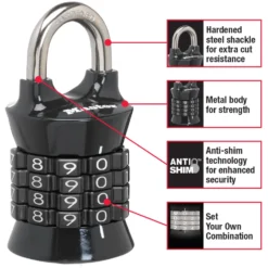 1-1/2in (38mm) Wide Set Your Own Combination Padlock; Assorted Colors