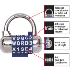 2-1/2in (64mm) Wide Set Your Own WORD Combination Padlock with Interchangeable, Removable Dials; Assorted Colors