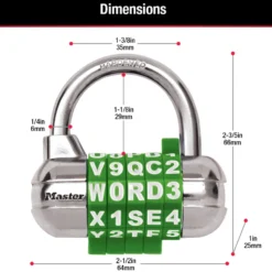 2-1/2in (64mm) Wide Set Your Own WORD Combination Padlock with Interchangeable, Removable Dials; Assorted Colors