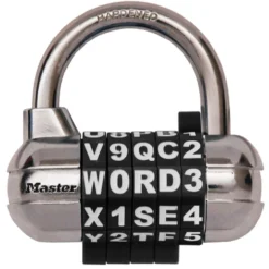 2-1/2in (64mm) Wide Set Your Own WORD Combination Padlock with Interchangeable, Removable Dials; Black
