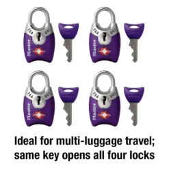 1in (25mm) Wide TSA-Approved Luggage Lock with Shrouded Shackle; Assorted Colors; 4-Pack