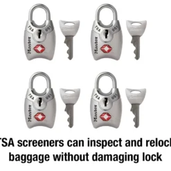 1in (25mm) Wide TSA-Approved Luggage Lock with Shrouded Shackle; Assorted Colors; 4-Pack
