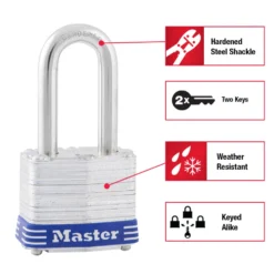 Laminated Steel Padlock, Pin Tumbler, 1-9/16 in Wide, 3-pack