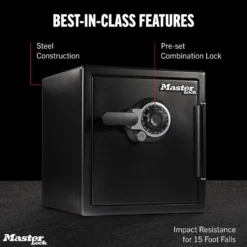 Master Lock Black Premium 2-Hour Fireproof Safe with Combination Dial, 1.2 cu-ft, STW123DUBML