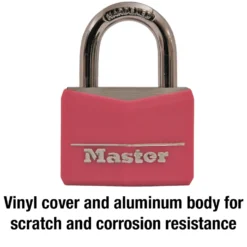 Pink Vinyl Covered Solid Body Padlock, 1-9/16 in Wide