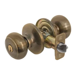 Rusk Style Knob Entry Door Lock; Antique Brass, SC1