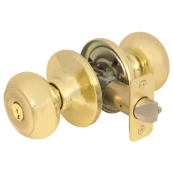Rusk Style Knob Storeroom Lock; Polished Brass, KW1