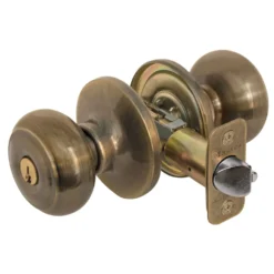 Rusk Style Knob Storeroom Lock; Antique Brass, KW1
