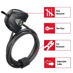 Silver/Black Adjustable Python Braided Steel Cable Lock, 6 ft x 3/16 in