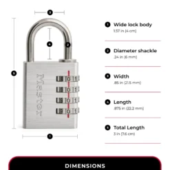 Solid Metal Combination Lock, 1-9/16 in Wide