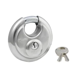 Stainless Steel Discus Padlock with Shrouded Shackle, 2-3/4 in Wide
