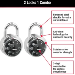 Standard Dial Combination Lock, 1-7/8 in Wide - 2-Pack
