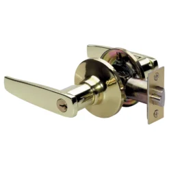 Straight Style Lever Entry Door Lock; Polished Brass