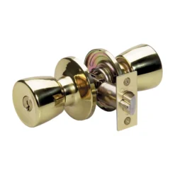 Tulip Style Knob Entry Door Lock; Polished Brass, SC1