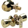 Tulip Style Knob Entry Door Lock with Single Cylinder Deadbolt; Combo Pack; Polished Brass, KW1