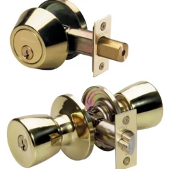 Tulip Style Knob Entry Door Lock with Single Cylinder Deadbolt; Combo Pack; Polished Brass, WK2
