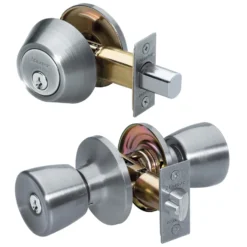 Tulip Style Knob Entry Door Lock with Single Cylinder Deadbolt; Combo Pack; Satin Nickel, WK2