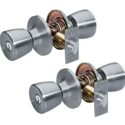 Tulip Style Knob Entry Door Lock; Satin Nickel; 2-Pack