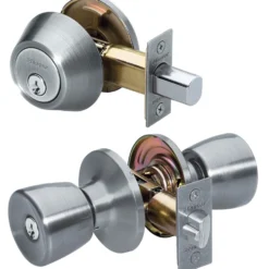 Tulip Style Knob Entry Door Lock with Single Cylinder Deadbolt; Combo Pack; Satin Nickel